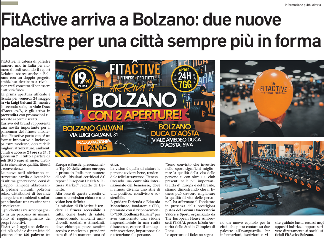 FitActive Bolzano Duca D'Aosta - Articoli e rassegna stampa